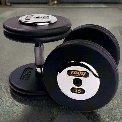 TROY PFDC-C  Pro-Style Black Dumbbell Contoured Handle & Chrome Endcaps - PFDC-005