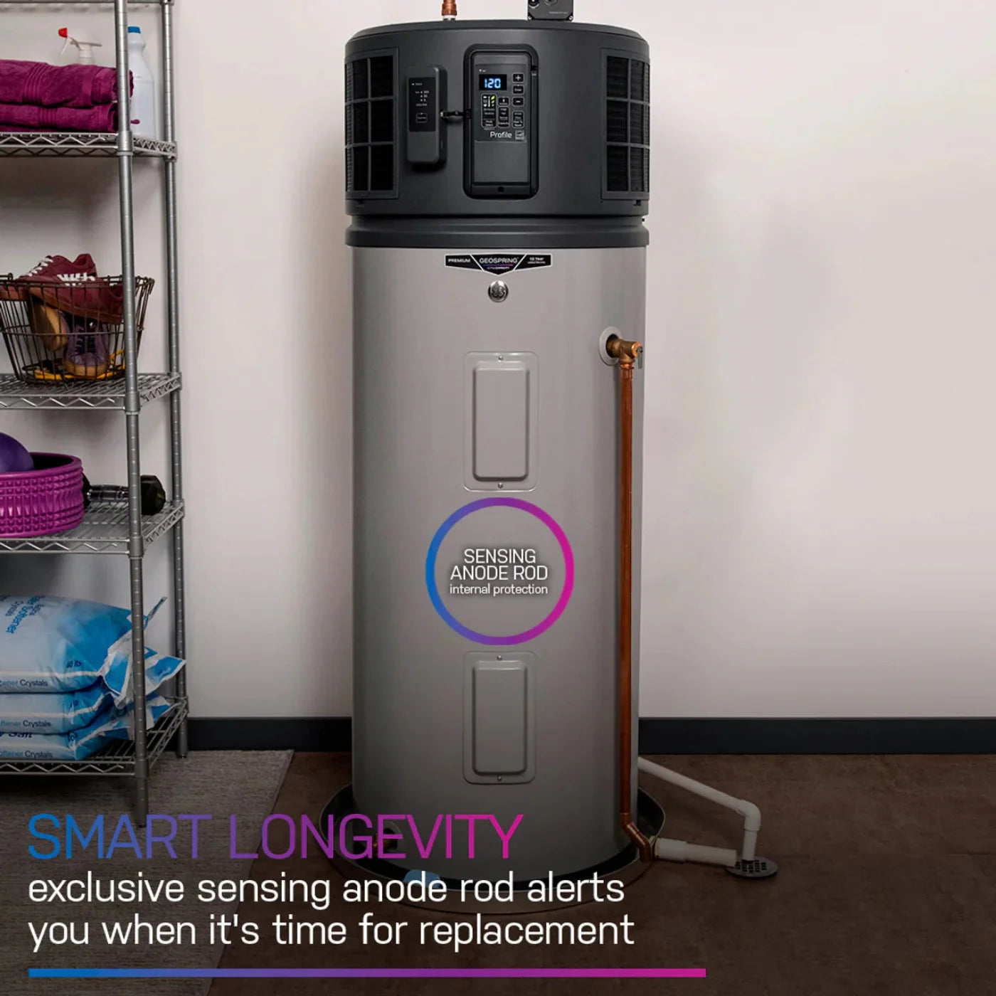 GE Appliances  GEOSPRING Smart Hybrid Heat Pump Water Heater 50-gallon - 240V Gray - PH50S10BNY