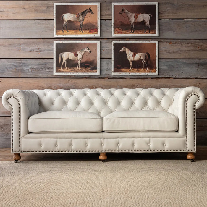 Lovecup Off White Leather Riverbird Chesterfield Sofa 84" L008 - 40746234445922