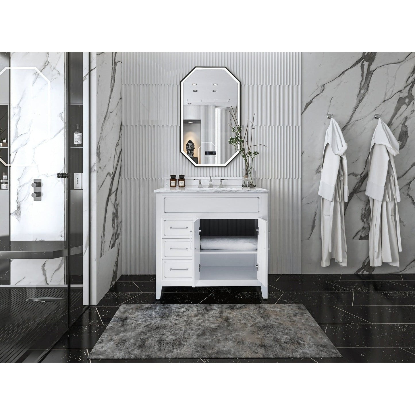 Ancerre Aspen Bathroom Vanity with Sink and Carrara White Marble Top Cabinet Set - VTS-ASPEN-36-W-CW - Backyard Provider
