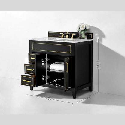 Ancerre Aspen Bathroom Vanity with Sink and Carrara White Marble Top Cabinet Set - VTS-ASPEN-36-W-CW - Backyard Provider