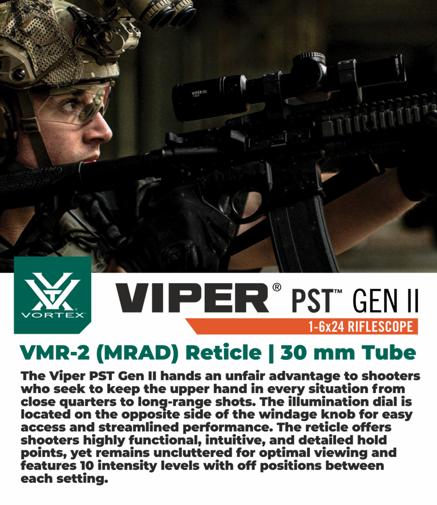 Vortex Optics Viper PST Gen II Second Focal Plane 1-6X24 VMR-2 (MRAD) Reticle, 30 mm Tube Riflescope with Wearable4U Bundle - PST-1607_121-53-BCA