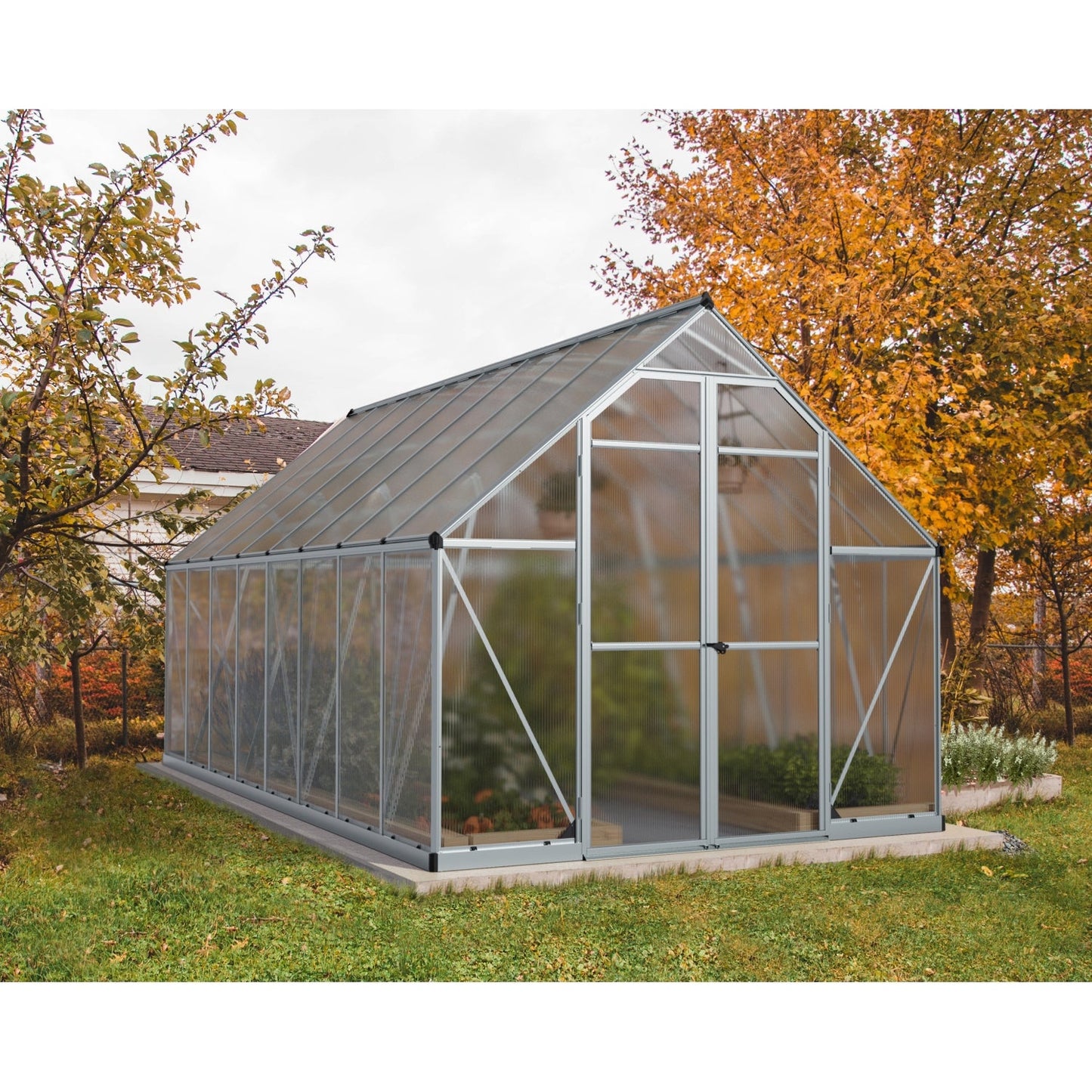 Palram - Canopia | Essence Greenhouse Kit - Silver With 4mm Twin-wall Polycarbonate Glazing - HG5812