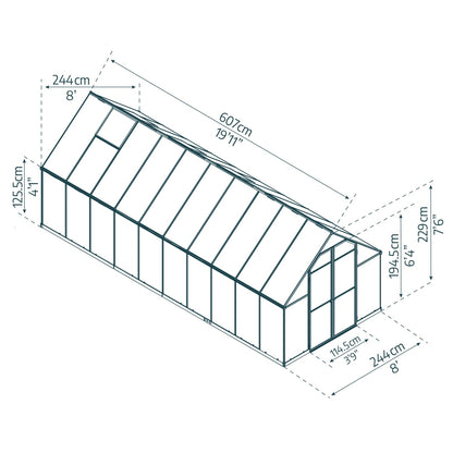 Palram - Canopia | Essence Greenhouse Kit - Silver With 4mm Twin-wall Polycarbonate Glazing - HG5812