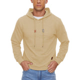 Beige Drawstring Mens Hooded Long Sleeve Sweatshirt