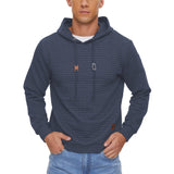 Dusty-Blue Drawstring Mens Long Sleeve Hooded Sweatshirt
