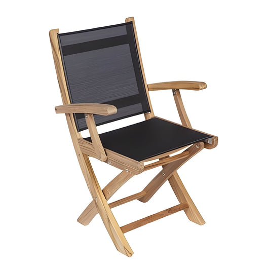 Royal Teak Collection Sailmate Folding Arm Chair-Black Sling - SMCB