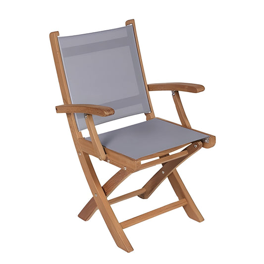 Royal Teak Collection Sailmate Folding Arm Chair-Gray Sling - SMCG