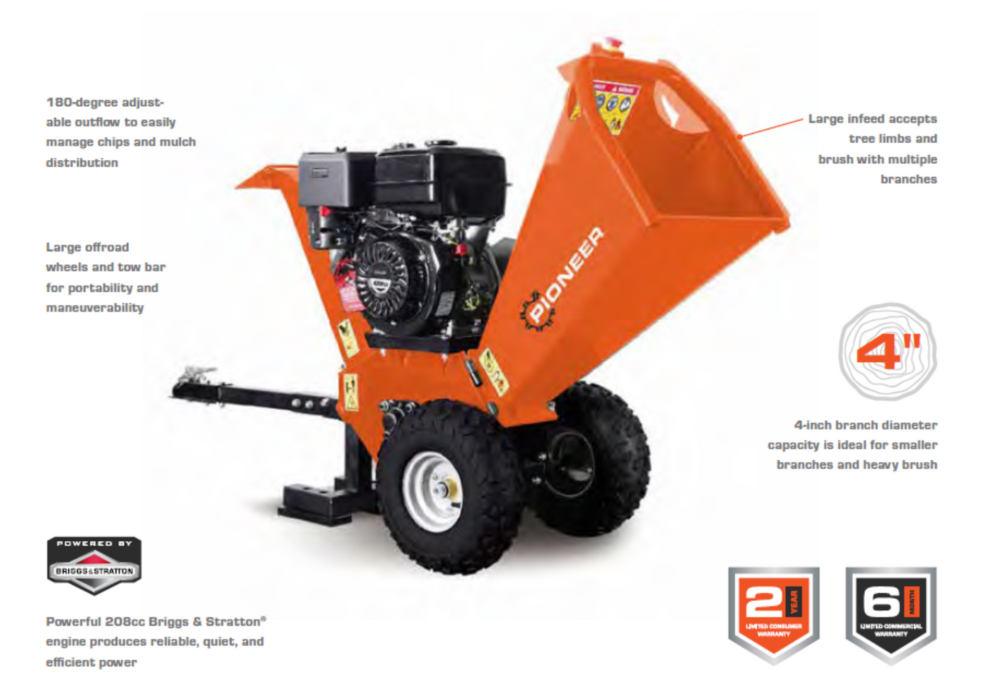 Pioneer 6-In. Gas Wood Chipper Shredder – Electric Start (G6420CH) - G6420CH