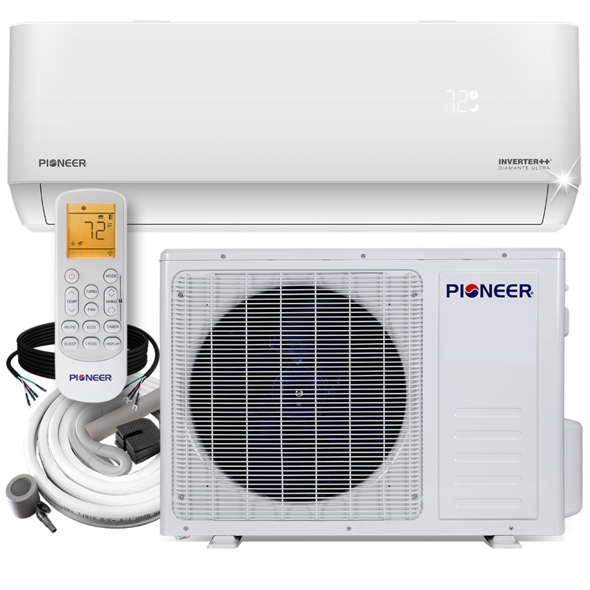 Pioneer Diamante Ultra 12,000 BTU 22 SEER Ductless Mini Split Inverter+with 16 Ft. Kits - WYT012ALFI22RL