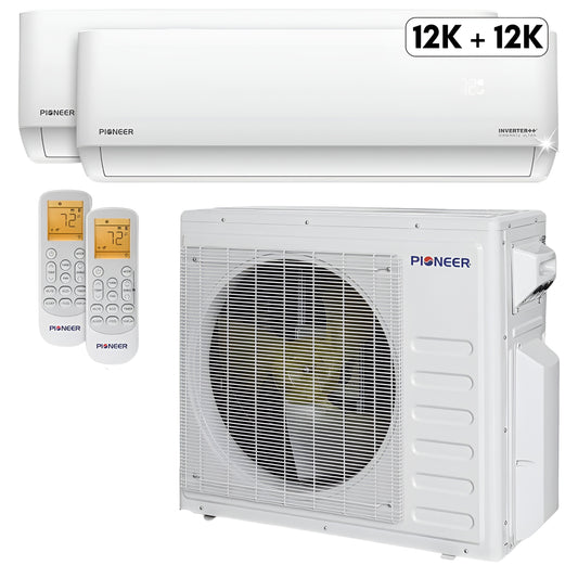 Pioneer Mini Split 24,000 BTU 2 Zone Ductless Air Conditioner and Heat Pump - WYT030GLHI22M3-12W-12W