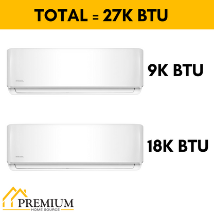 Pioneer Mini Split 27,000 BTU 2 Zone Ductless Air Conditioner and Heat Pump with 50 ft. Kits - WYT030GLHI22M3-18W-9W-50