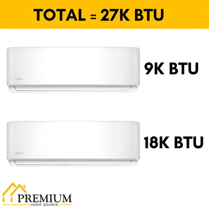 Pioneer Mini Split 27,000 BTU 2 Zone Ductless Air Conditioner and Heat Pump - WYT030GLHI22M3-18W-9W