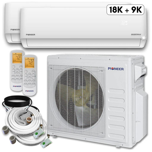 Pioneer Mini Split 27,000 BTU 2 Zone Ductless Air Conditioner and Heat Pump with 50 ft. Kits - WYT030GLHI22M3-18W-9W-50