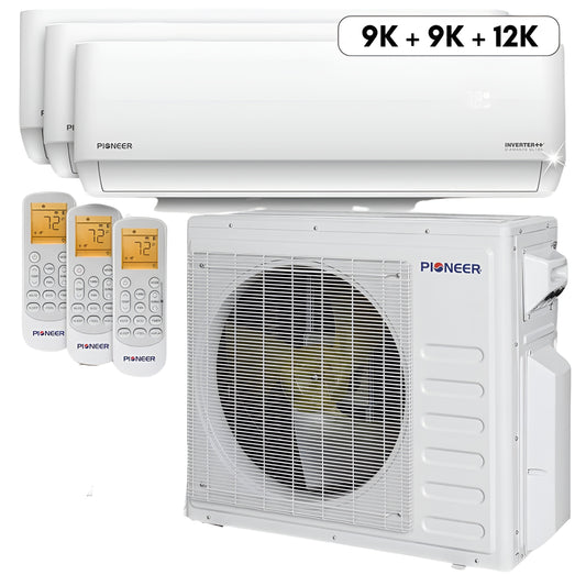 Pioneer Mini Split 30,000 BTU 3 Zone Ductless Air Conditioner and Heat Pump - WYT040GLHI22M4-9W-9W-12W