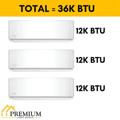 Pioneer Mini Split 36,000 BTU 3 Zone Ductless Air Conditioner and Heat Pump - WYT040GLHI22M4-12W-12W-12W