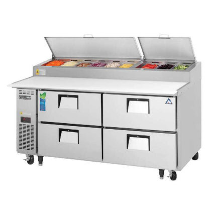 Everest - EPPR2-D4, Commercial 71" 9 Pan Pizza Prep Table Refrigerator with Four Drawers - EPPR2-D4