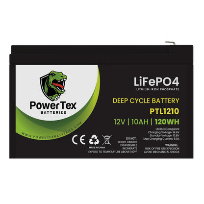 PowerTex Batteries 12V 10Ah LiFePO4 Lithium Iron Phosphate Battery