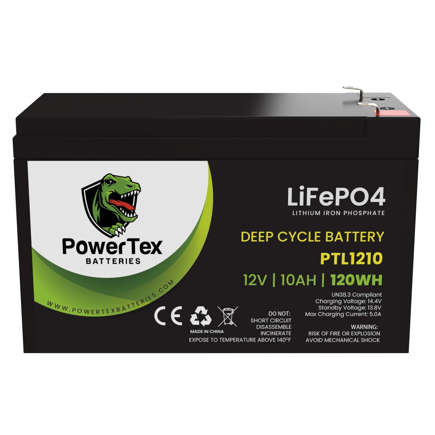 PowerTex Batteries 12V 10Ah LiFePO4 Lithium Iron Phosphate Battery