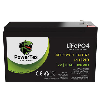 PowerTex Batteries 12V 10Ah LiFePO4 Lithium Iron Phosphate Battery