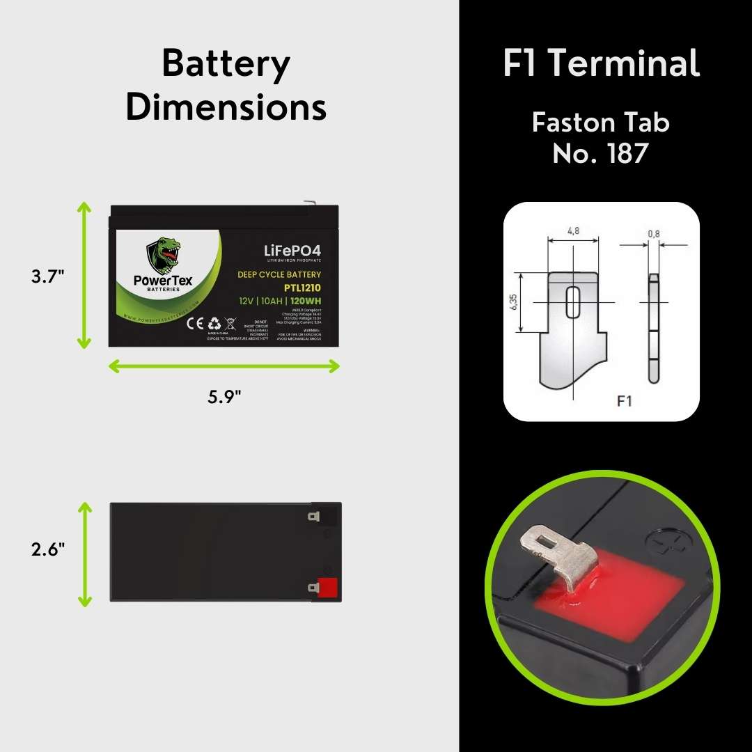 PowerTex Batteries 12V 10Ah LiFePO4 Lithium Iron Phosphate Battery