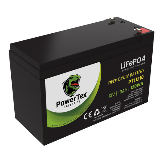 PowerTex Batteries 12V 10Ah LiFePO4 Lithium Iron Phosphate Battery