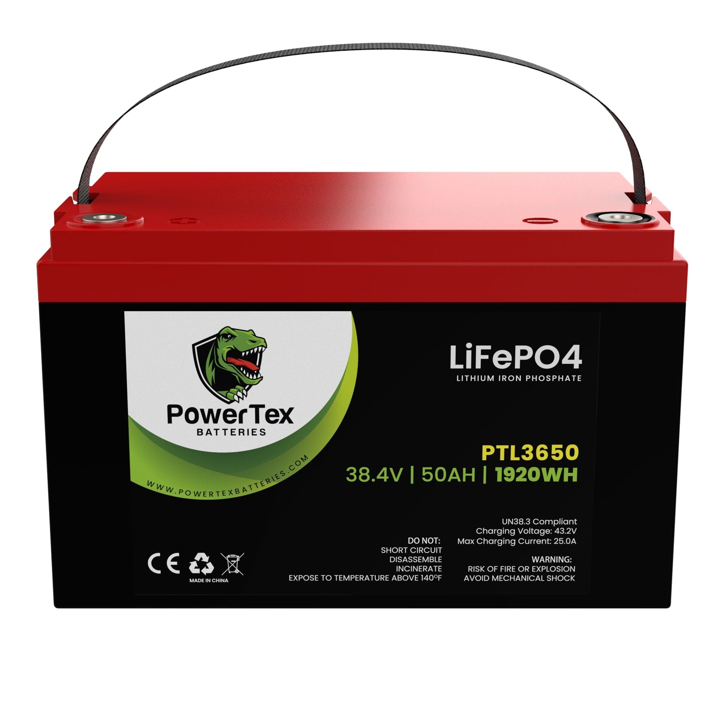 PowerTex Batteries 36V 50Ah LiFePO4 Lithium Iron Phosphate Battery - PTL3650