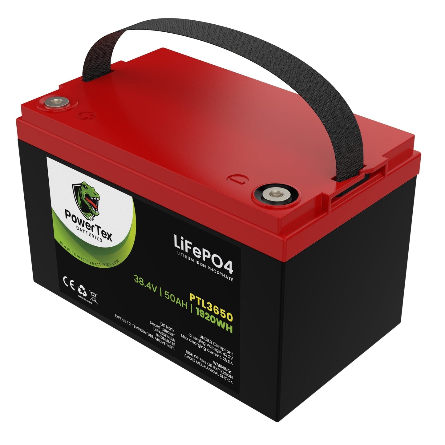PowerTex Batteries 36V 50Ah LiFePO4 Lithium Iron Phosphate Battery - PTL3650