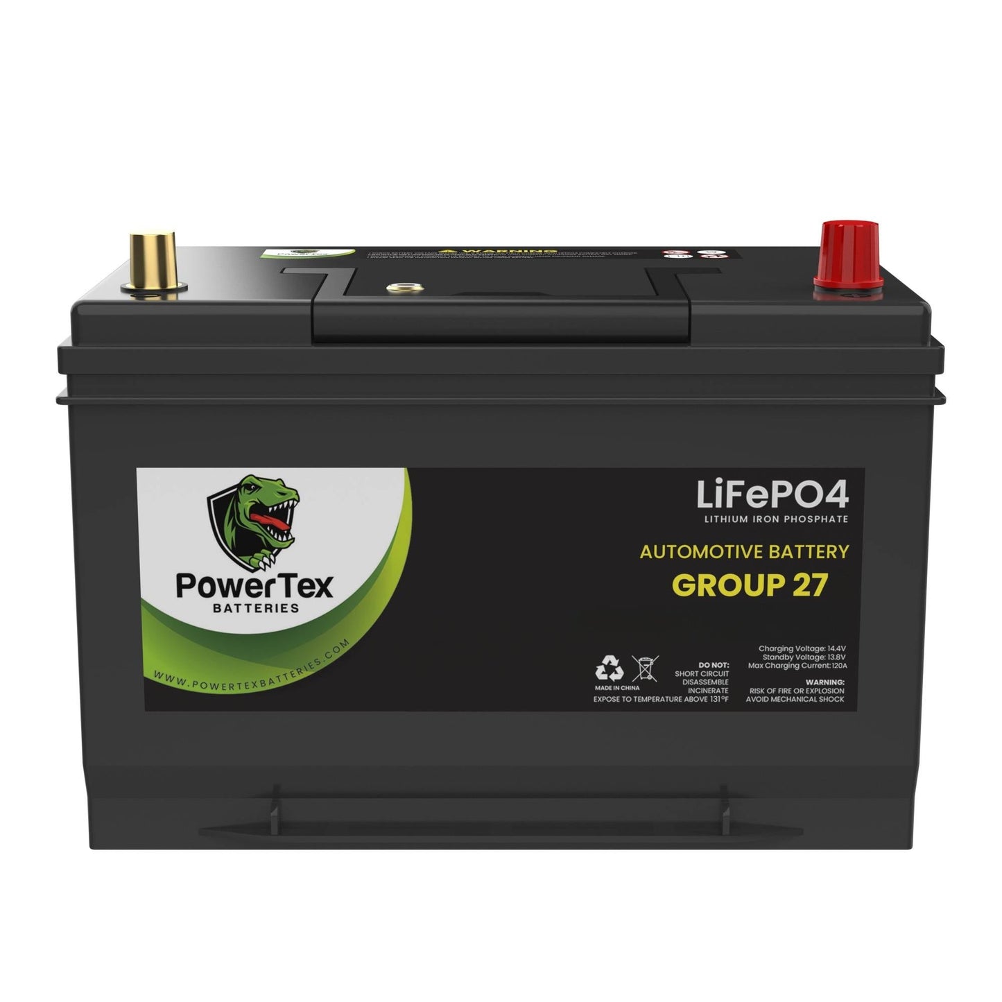 PowerTex Batteries BCI Group 27 / 27M Lithium LiFePO4 Automotive & Marine Battery - PTLG27