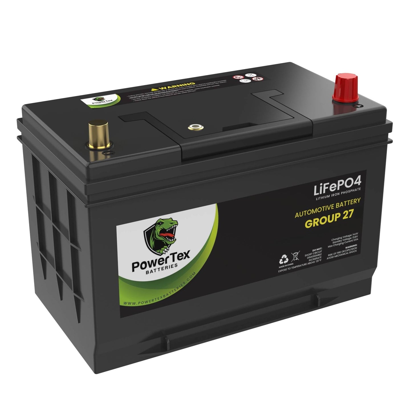 PowerTex Batteries BCI Group 27 / 27M Lithium LiFePO4 Automotive & Marine Battery - PTLG27