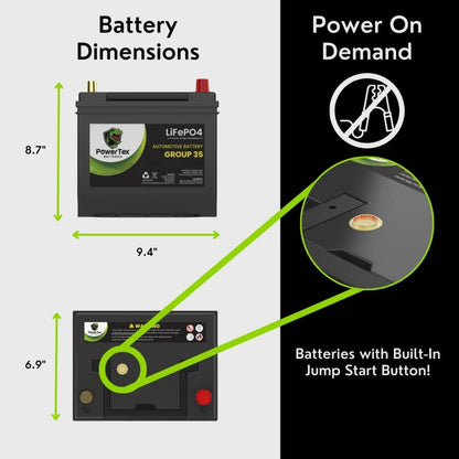 PowerTex 2016 Nissan Frontier Car Battery BCI Group 35 / Q85 Lithium LiFePO4 Automotive Battery - PTLG35-261