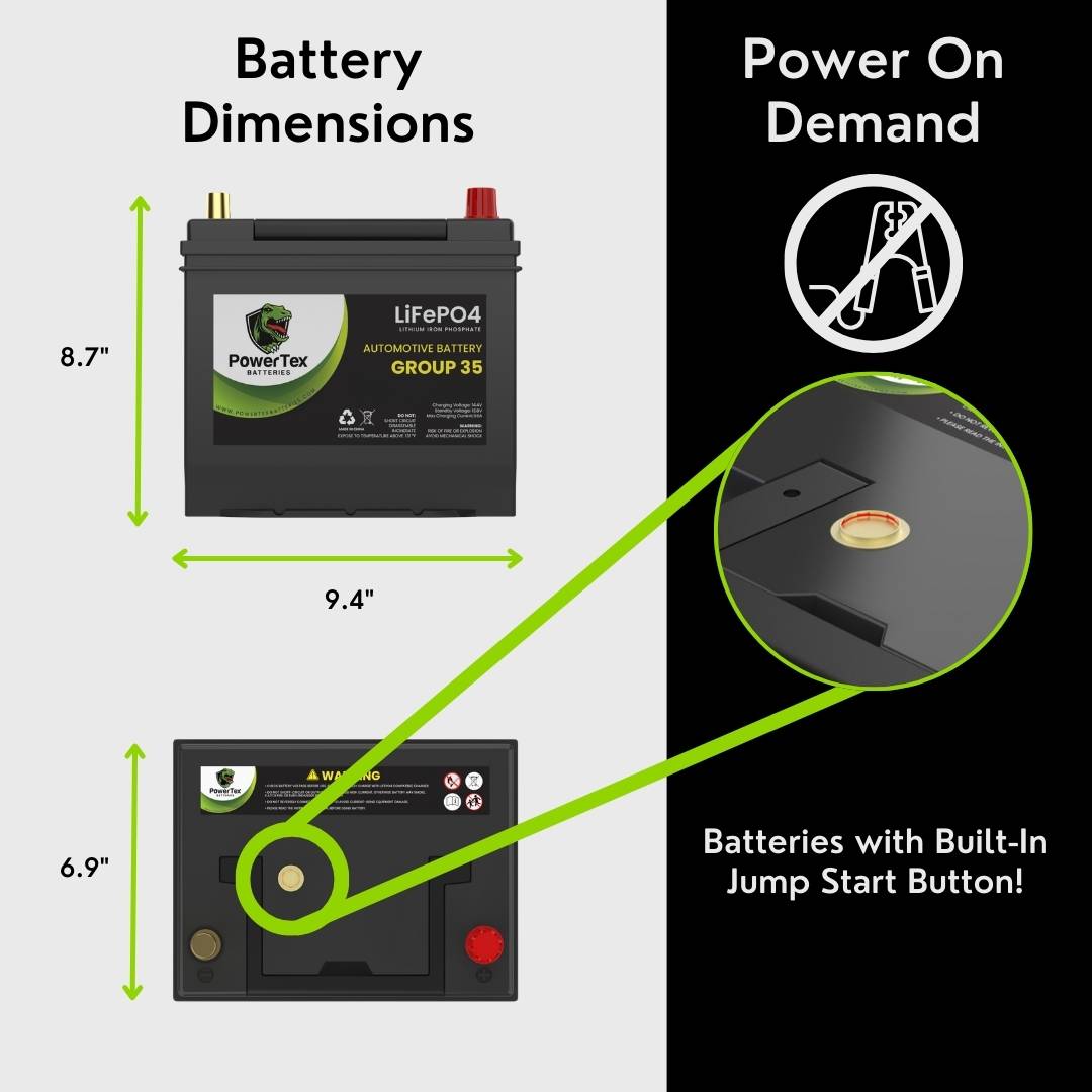 PowerTex 2008 Toyota Solara Car Battery BCI Group 35 / Q85 Lithium LiFePO4 Automotive Battery - PTLG35-483