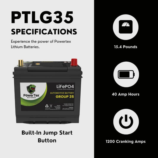 PowerTex 2006 Honda Accord Car Battery BCI Group 35 / Q85 Lithium LiFePO4 Automotive Battery - PTLG35-27
