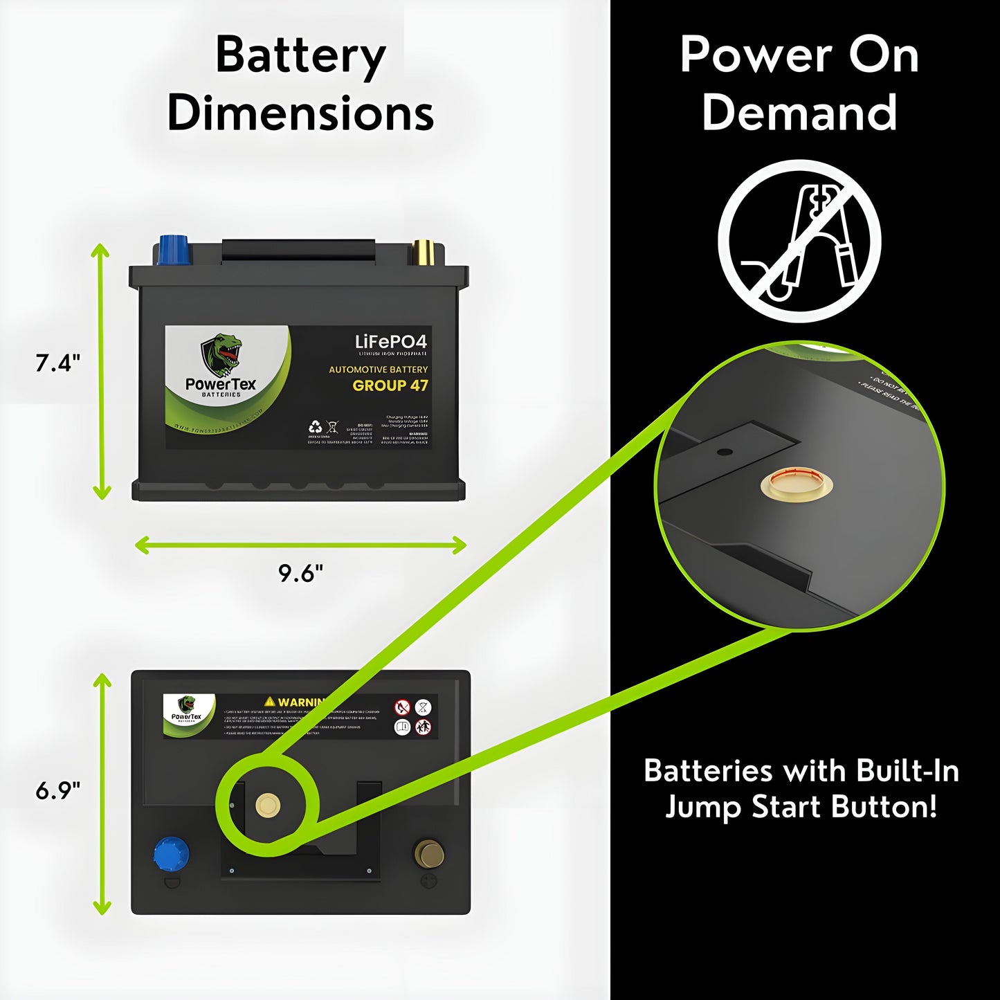 PowerTex 2024 Subaru Outback H4 2.5LReplacement Car Battery BCI Group 47 Lithium LiFePO4 Automotive Powertex Battery - PTLG47-057