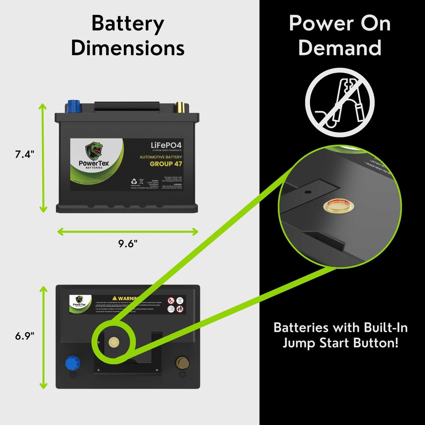 PowerTex 2011 Mini Cooper Car Battery BCI Group 47 H5 Lithium LiFePO4 Replacement Automotive Battery - PTLG47-457