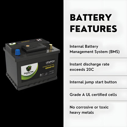 PowerTex 2024 Subaru Legacy H4 2.5LReplacement Car Battery BCI Group 47 Lithium LiFePO4 Automotive Powertex Battery - PTLG47-056