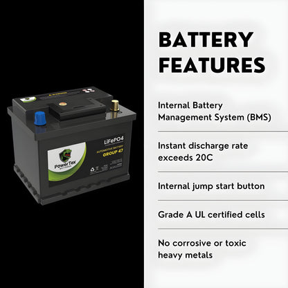 PowerTex 2023 Audi Q3 L4 2.0LReplacement Car Battery BCI Group 47 Lithium LiFePO4 Automotive Powertex Battery - PTLG47-011