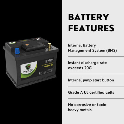 PowerTex 2022 Subaru Outback H4 2.4LReplacement Car Battery BCI Group 47 Lithium LiFeP - PTLG47-048O4 Automotive Powertex Battery