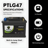 PowerTex2021 Volkswagen Golf L4 1.4LReplacement Car Battery BCI Group 47 Lithium LiFePO4 Automotive Powertex Battery - PTLG47-084