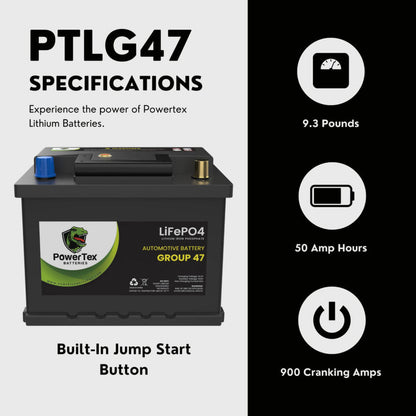 PowerTex 2023 Subaru Outback H4 2.5LReplacement Car Battery BCI Group 47 Lithium LiFePO4 Automotive Powertex Battery - PTLG47-054