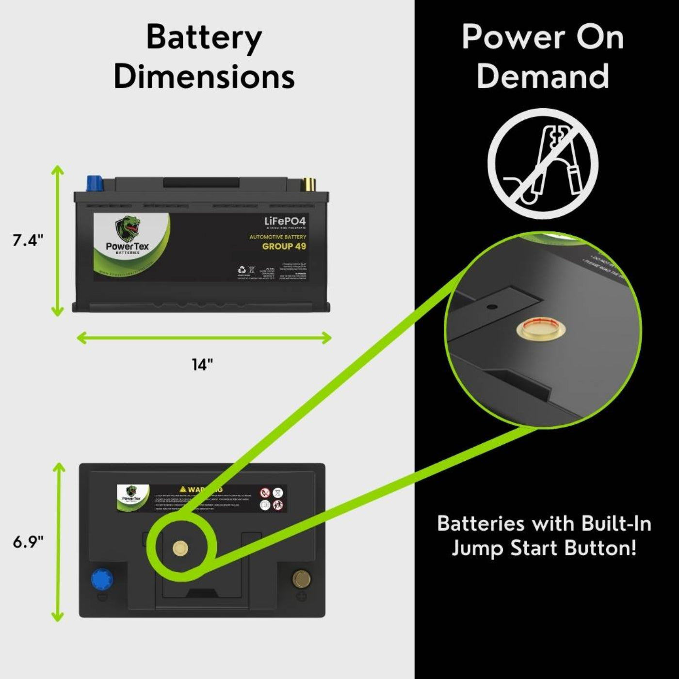 PowerTexPowerTex 2012 Porsche Cayenne Car Battery BCI Group 49 / H8 Replacement Lithium LiFePO4 Automotive Battery - PTLG49-1618