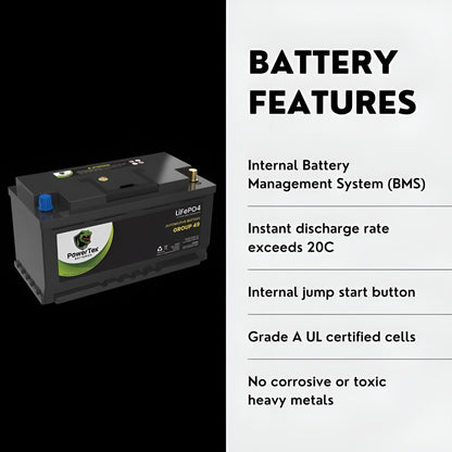 PowerTex 2023 Ram Promaster 1500 V6 3.6LReplacement Car Battery BCI Group 49 Lithium LiFePO4 Automotive Powertex Battery - PTLG49