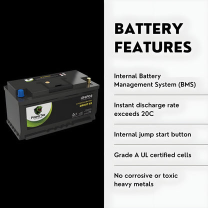 PowerTex 2024 GMC Yukon L6 3.0LReplacement Car Battery BCI Group 49 Lithium LiFePO4 Automotive Powertex Battery - PTLG49-0124
