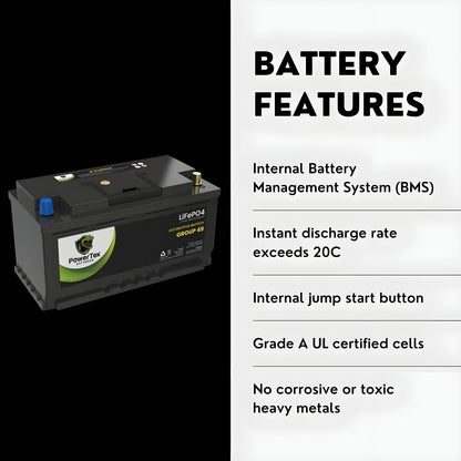PowerTex 2023 Kia Stinger V6 3.3LReplacement Car Battery BCI Group 49 Lithium LiFePO4 Automotive Powertex Battery