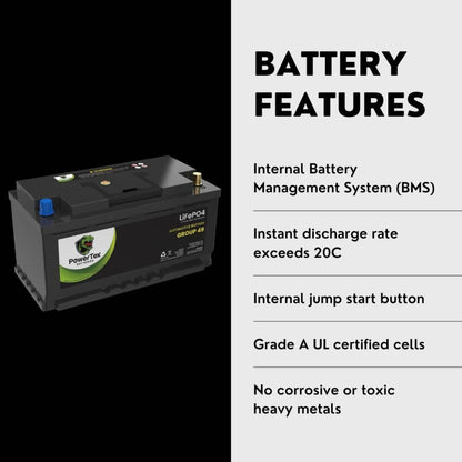 PowerTex 2024 BMW X3 L4 2.0LReplacement Car Battery BCI Group 49 Lithium LiFePO4 Automotive Powertex Battery - PTLG49-0184