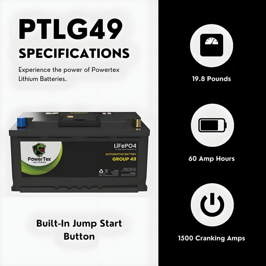 PowerTex 2024 BMW X3 L6 3.0LReplacement Car Battery BCI Group 49 Lithium LiFePO4 Automotive Powertex Battery - PTLG49-0185