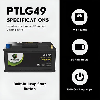 PowerTex 2019 BMW M6 Gran Coupe Car Battery BCI Group 49 / H8 Replacement Lithium LiFePO4 Automotive Battery