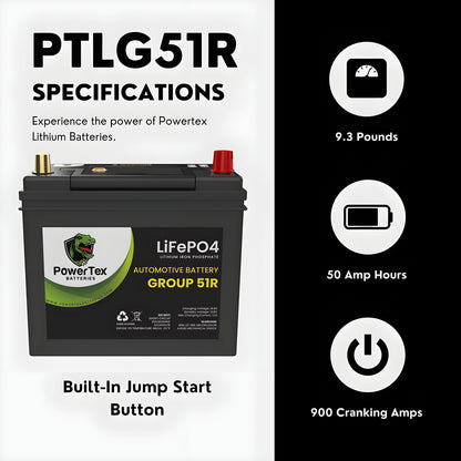 PowerTex 2020 Tesla Model Y Replacement Car Battery BCI Group 51R Lithium LiFePO4 Automotive Powertex Battery - PTLG51R-0-5