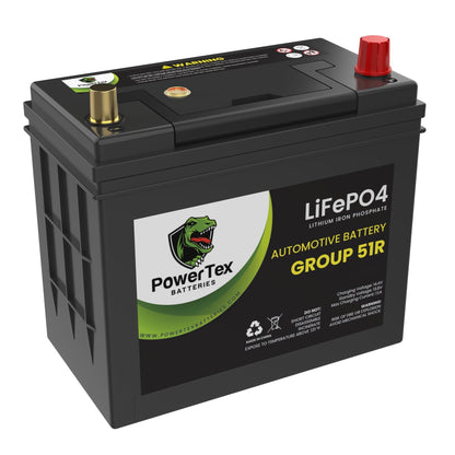 PowerTex Batteries BCI Group 51R Lithium LiFePO4 Automotive Battery - PTLG51R