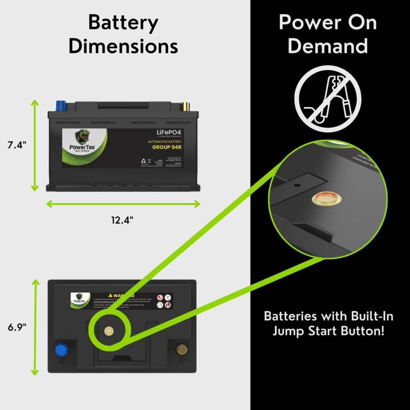 PowerTex 2010 Dodge Challenger Car Battery BCI Group 94R / H7 Lithium LiFePO4 Automotive Battery - PTLG94R-782